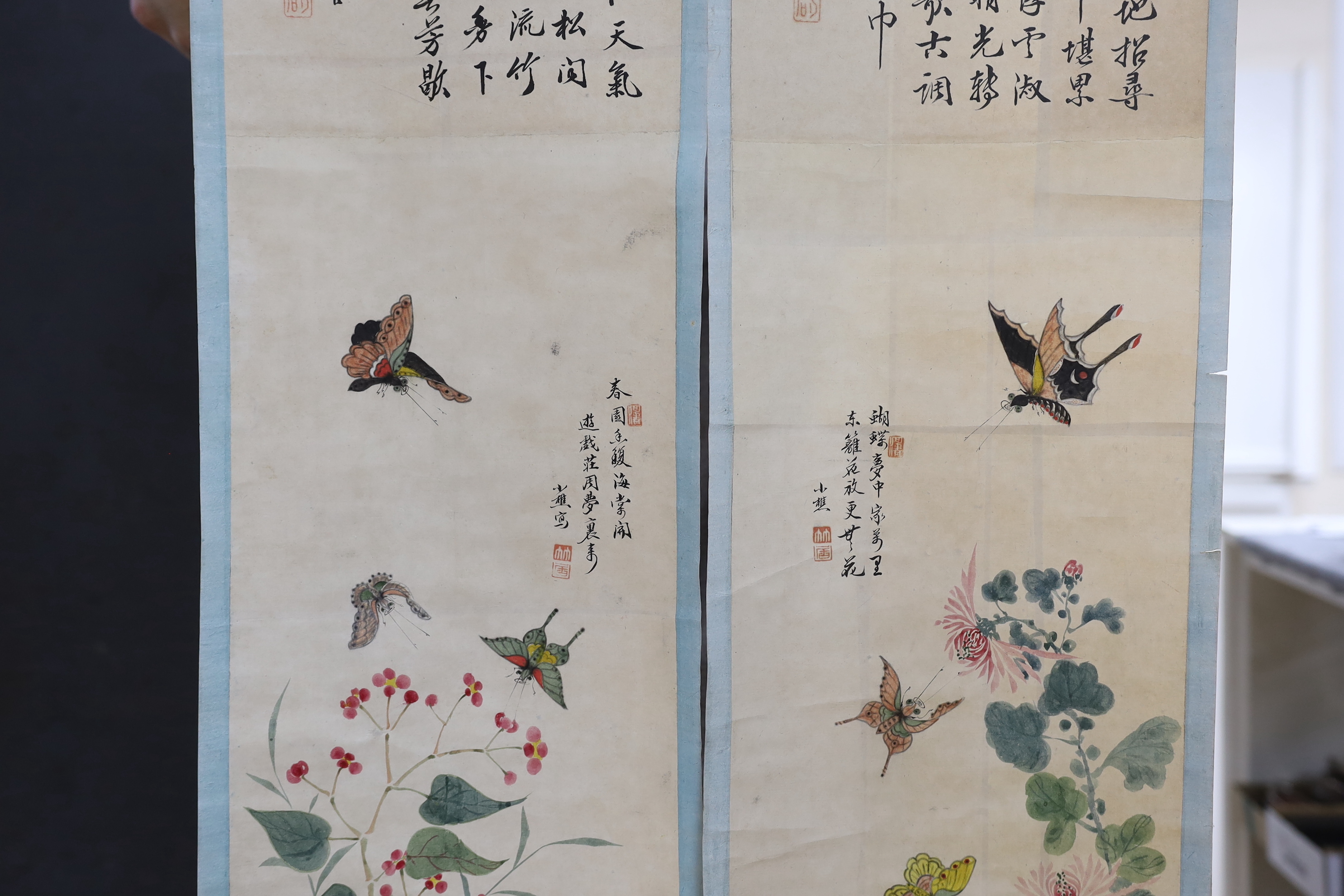 A pair of Chinese paintings on paper, Qing dynasty, 110cm long
